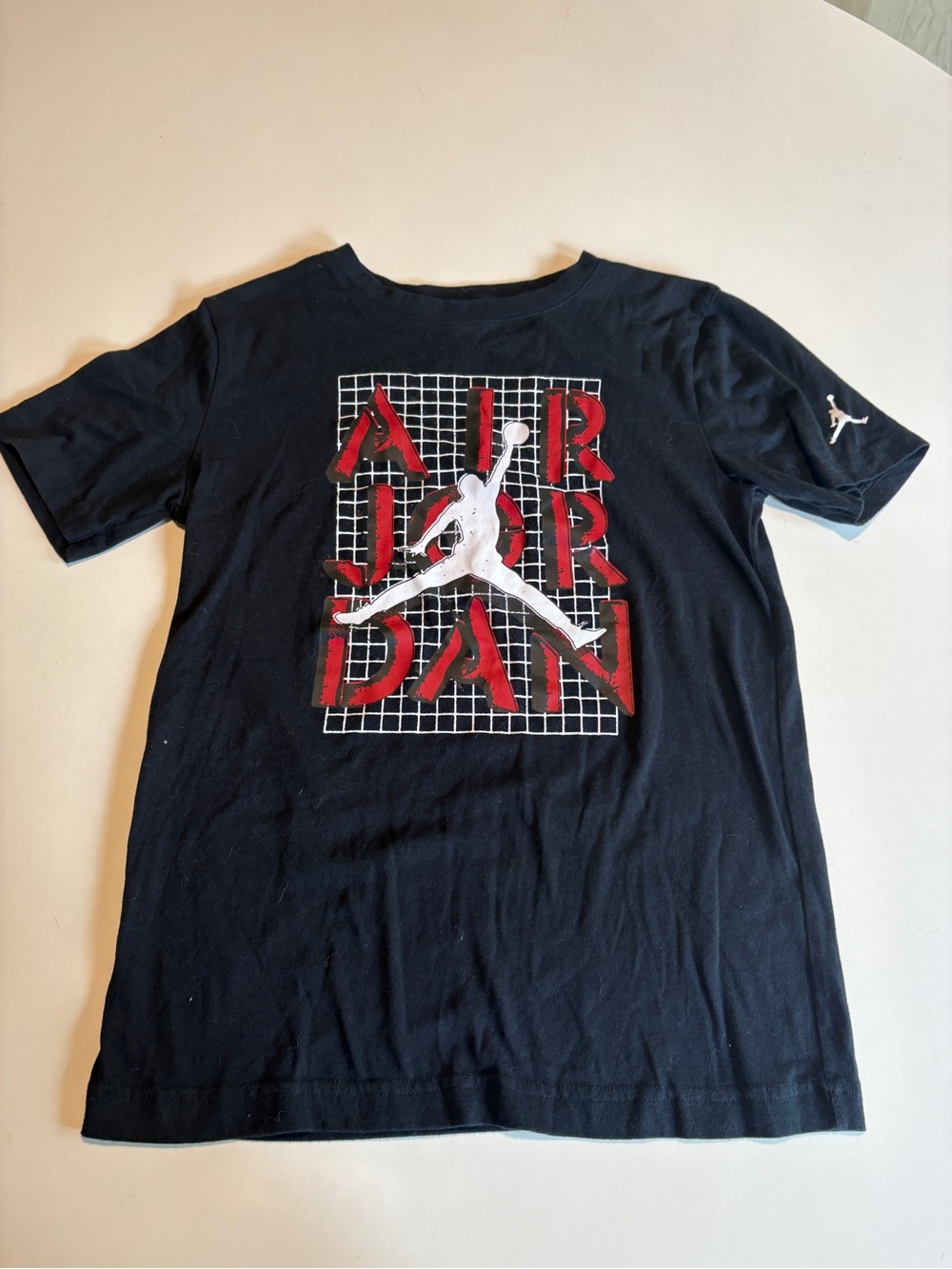Jordan Black Tee with Red AIR JORDAN Graphic and White Jumpman
